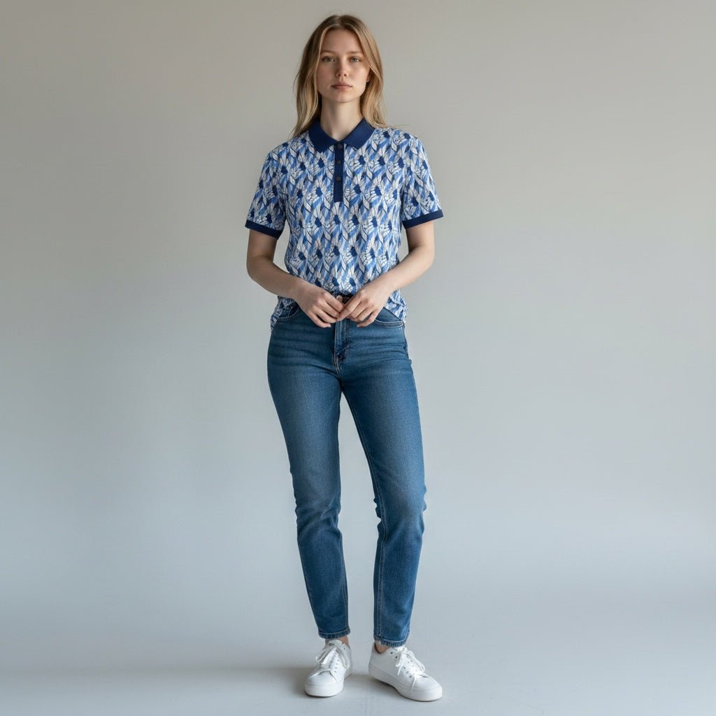 Cutter and Buck Foliage Print Navy Ladies Shirt