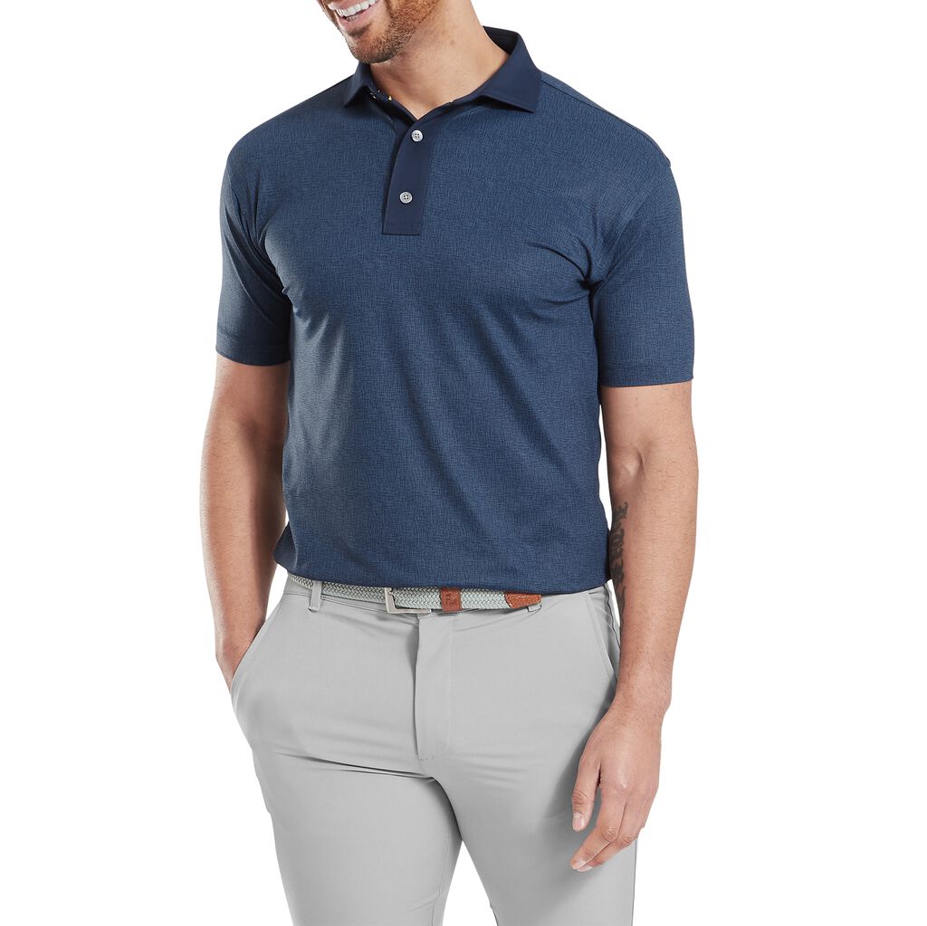 FootJoy EU Etched Texture Print Lisle Navy Polo