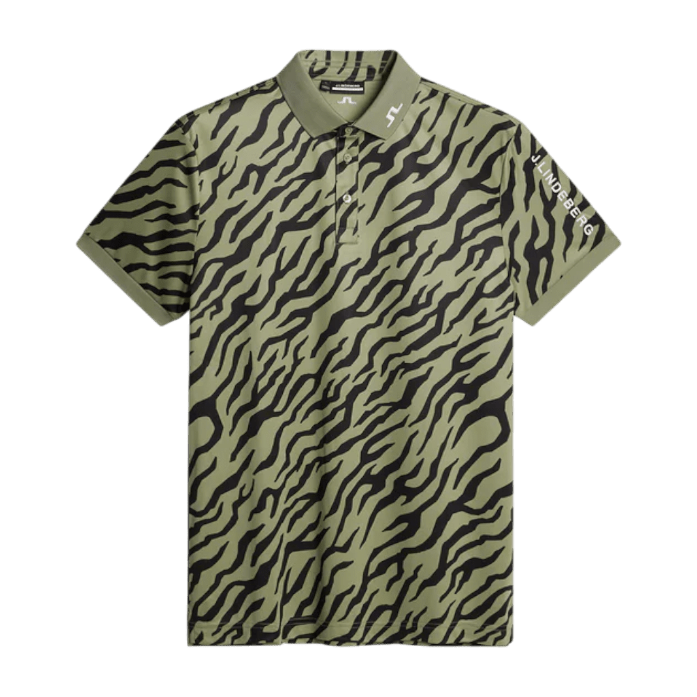J.Lindeberg Tour Tech Tiger Olive Print Polo