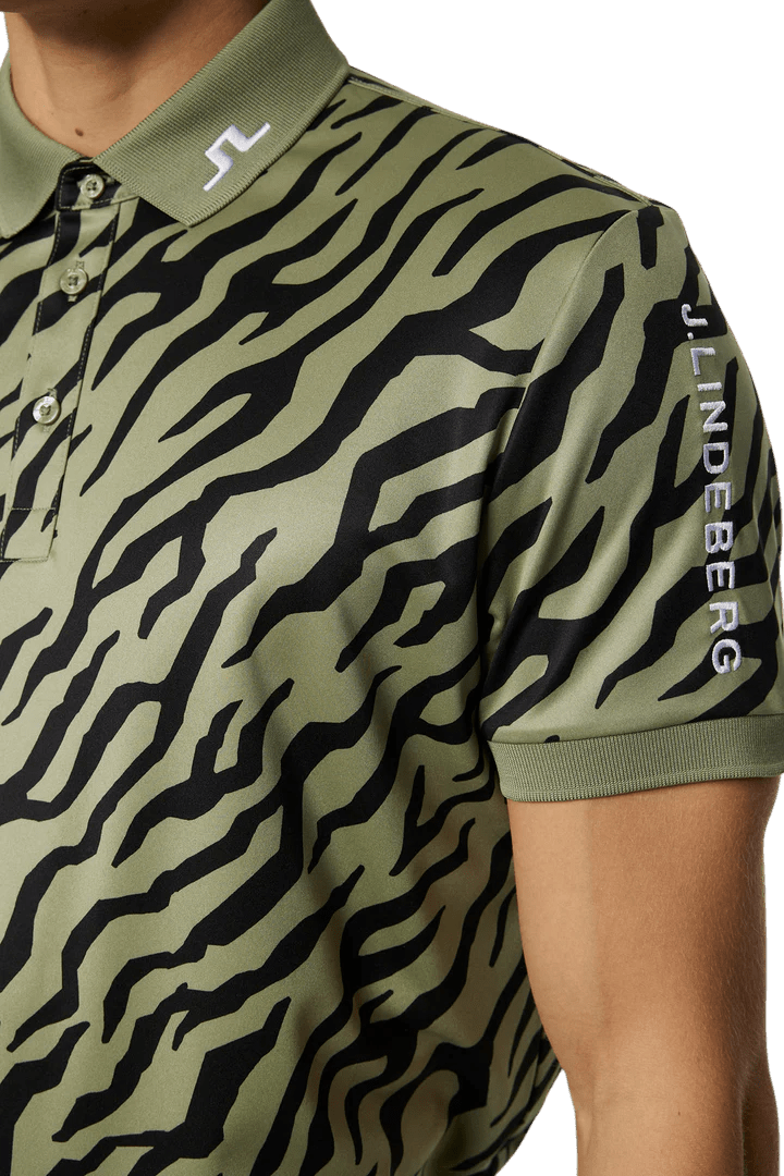 J.Lindeberg Tour Tech Tiger Olive Print Polo